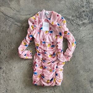 Ganni Pink Floral Ruched Dress